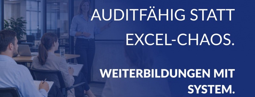 Promotional banner: 'Auditfähig statt Excel-Chaos. Weiterbildungen mit System.' with Evidenz logo in blue background.
